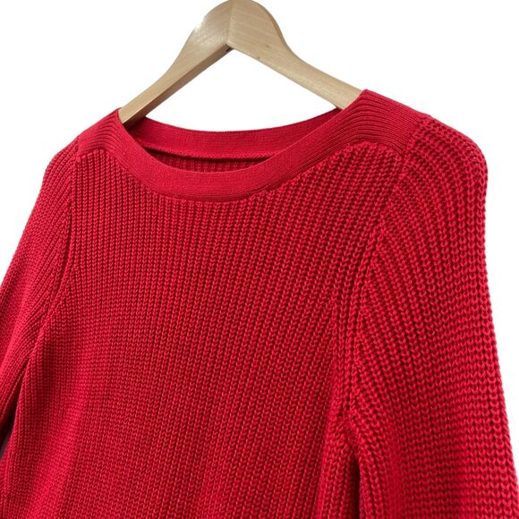 LOFT Women's Red Cable-Knit Long Sleeve Lace Up Tie Slit Pullover Sweater Size S - Picture 7 of 14